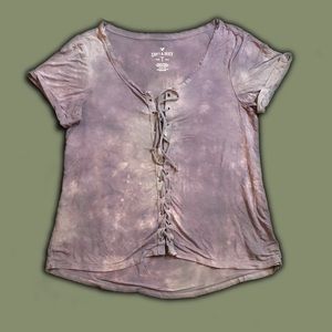 Lilac tie dye lace up tee